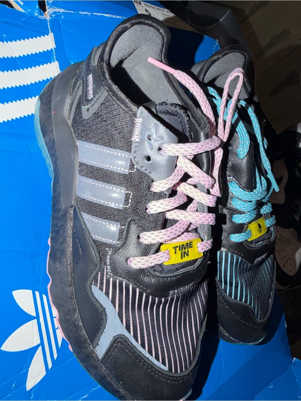 adidas Women's Black Sneakers with Pink & Blue Laces